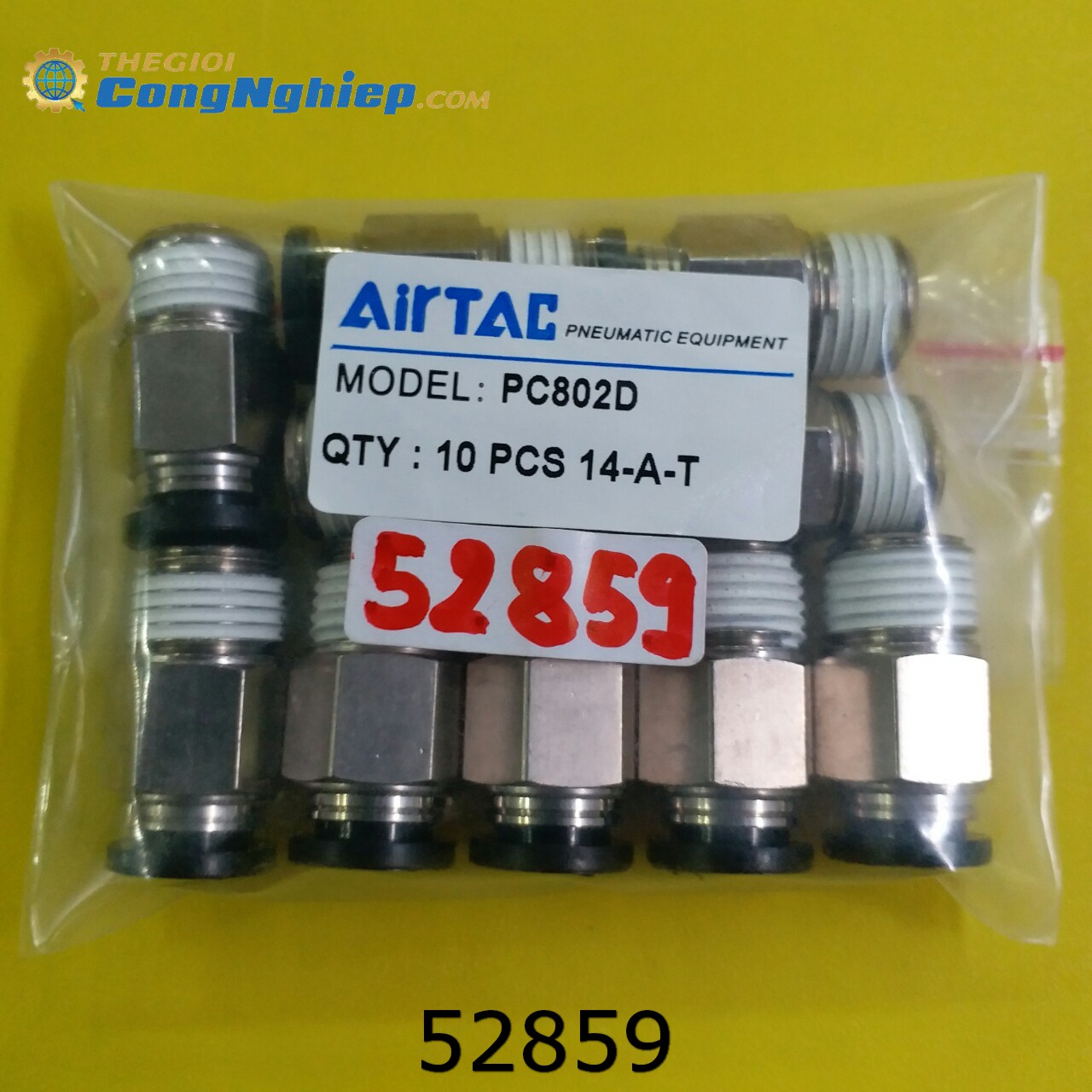 Đầu nối thẳng pu Airtac PC802D, phi 8 đầu ren 13mm(G1/4) đầu nhựa màu đen (Mã đặt hàng: 52859)