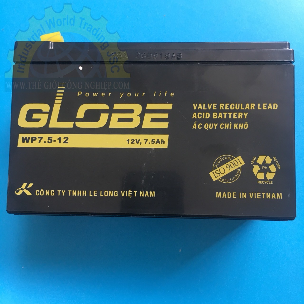 Bình ắc quy kín khí GLOBE WP7.5-12, 12V-7.5Ah (Mã đặt hàng: 41255)